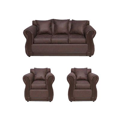 Juego de Living Almore Atenea PU Sofá 3 Cuerpos + Dos Sillones 1 Cuerpo Caramelo