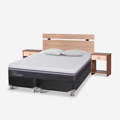 Imagen 2 del producto Box Spring CIC Base Dividida 2 Plazas Ortopedic Advance + Respaldo + 2 Veladores Olmo + 2 Almohadas