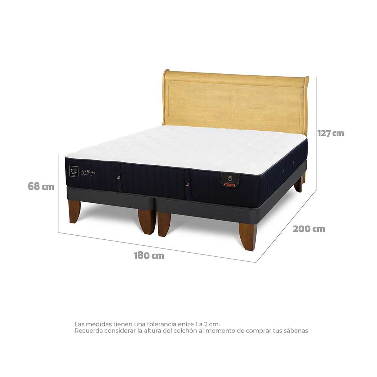 Cama Europea CIC Base Dividida King Premium + Respaldo Miro Mostaza