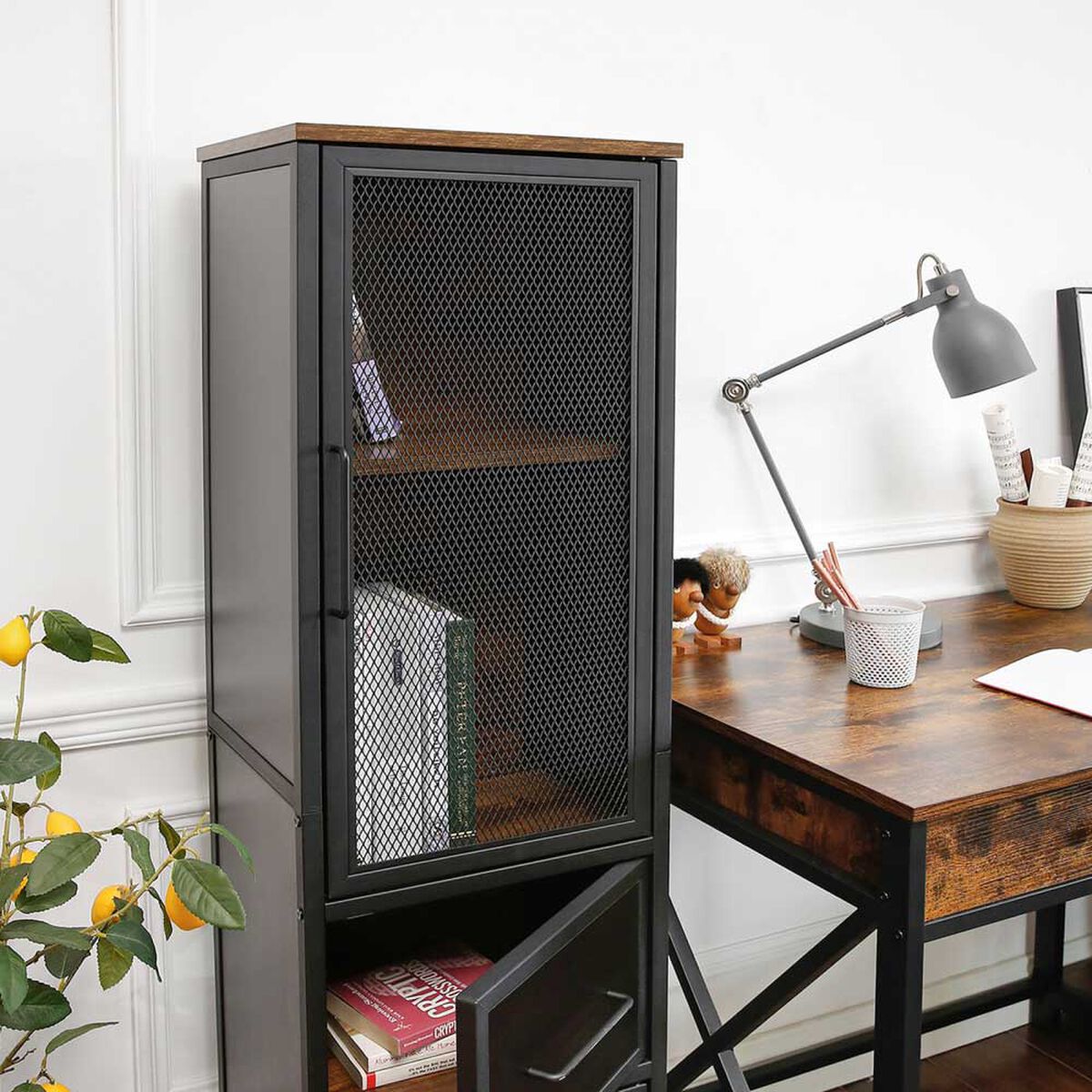 Biblioteca Fm Furniture Vintage Metalwood Collection Marrón Rústico Negro