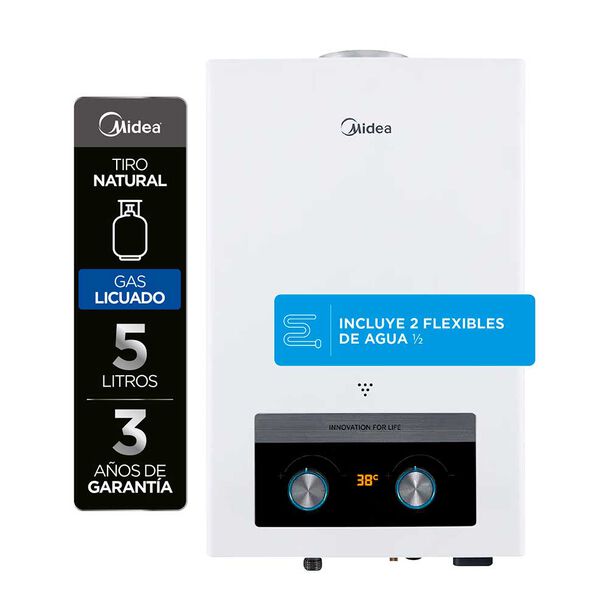 Calefont Gas Licuado Midea MGWH5-10MDNCLW-GL Tiro Natural 5 lts.