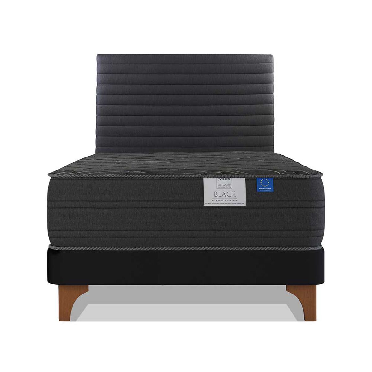 Cama Europea Flex 1,5 Plazas Black + Respaldo Modern