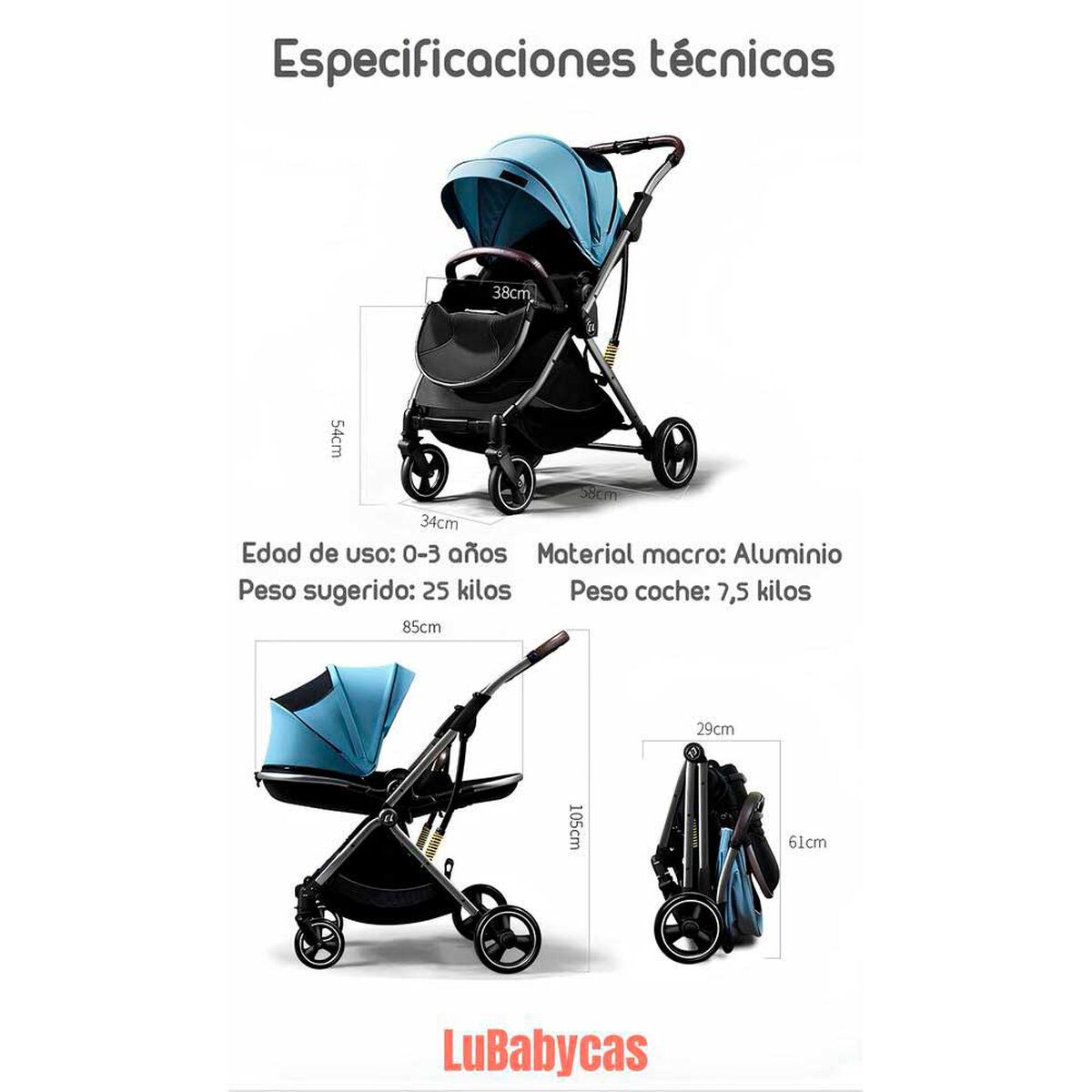 Coche de Paseo Modo Apego y Panorámico Gris Lubabycas