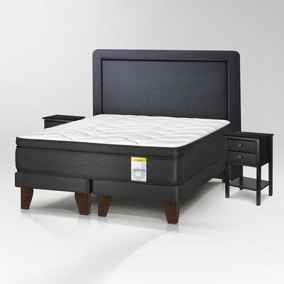 Cama Europea Drimkip 2 Plazas Hibrido Premium + Respaldo + 2 Veladores