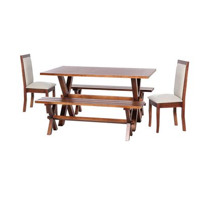 Juego de Comedor Latam Home Sevilla Girona 2 Sillas + 2 Bancas Lino Blanco