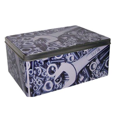 Lata Decorativa Metal Vgo Estampadas Herramientas Rectangular 23 x 17 cm Gris