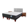 Cama Europea Europedic Dual 2 Plazas Box B/D + Respaldo Royal Gris + Velador Atenas