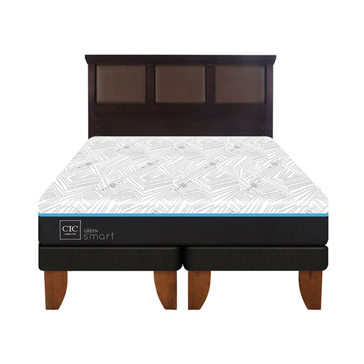 Cama Europea CIC Green Infinity King + 1 Respaldo Torino Choc