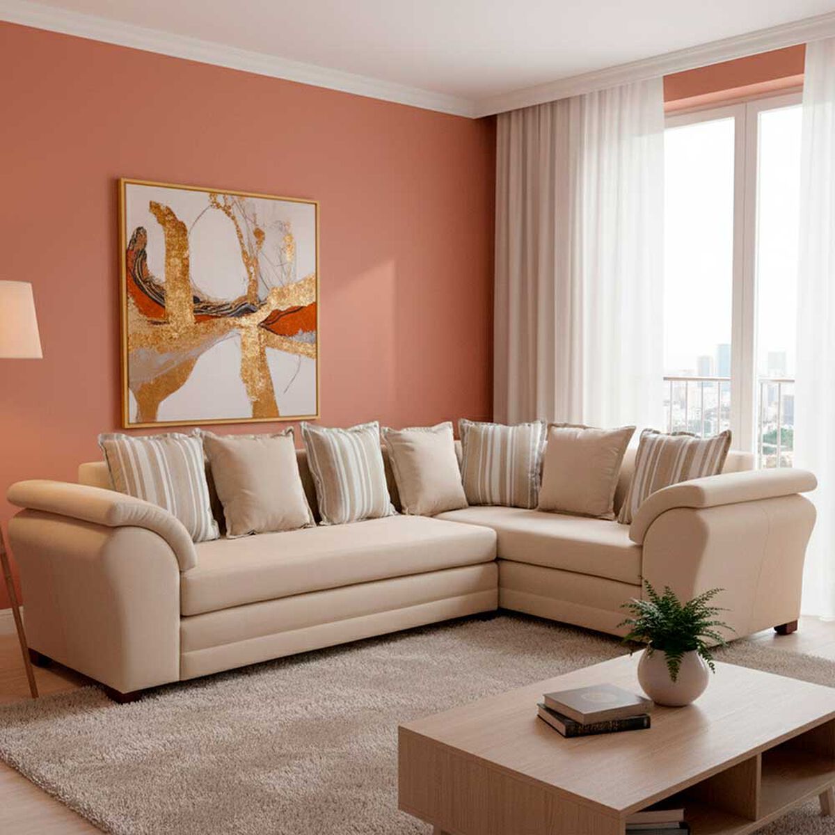 Sof&aacute; Seccional Derecho Living Factory Capri 5 Cuerpos Beige