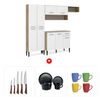 Combo Mueble de Cocina Roca Arizona 1 Cajón 9 Puertas Blanco + Juego de Vajilla Zibel SDC1318N 24 Piezas Negro + Set 5 Cuchillos Zibel RL-FK609 Acero + Set 4 Mugs Casanova MG-0518 Colores