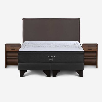 Imagen 1 del producto Cama Europea Rosen Base Dividida 2 Plazas Tempo + Respaldo + 2 Veladores Maurice Chocolate