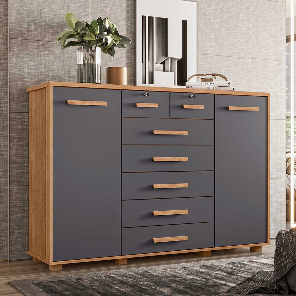 C&oacute;moda Vekkahome Fontana 7 Cajones Gris