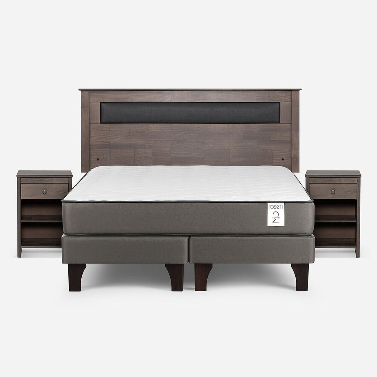 Cama Europea Rosen 2 Plazas New Style 2 Plus + Respaldo + 2 Veladores Ferrara