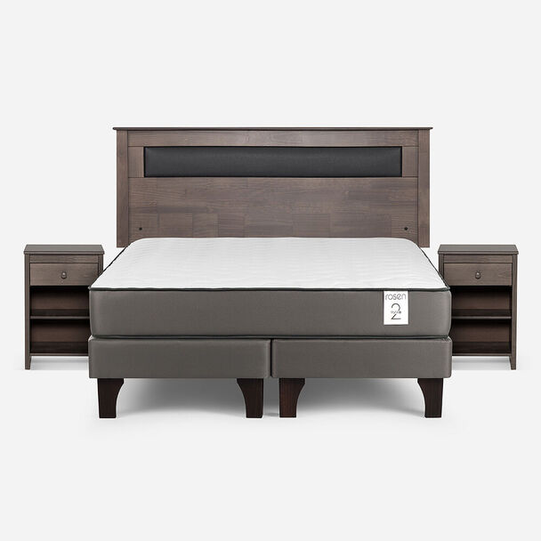 Cama Europea Rosen 2 Plazas New Style 2 Plus + Respaldo + 2 Veladores Ferrara