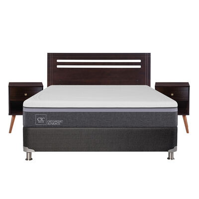 Box Spring CIC 2 Plazas Ortopedic Advance + Respaldo + 2 Veladores New Munich