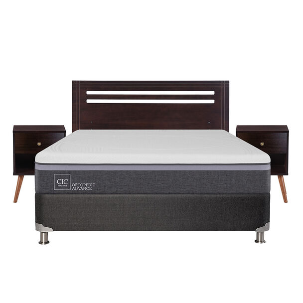 Box Spring CIC 2 Plazas Ortopedic Advance + Respaldo + 2 Veladores New Munich