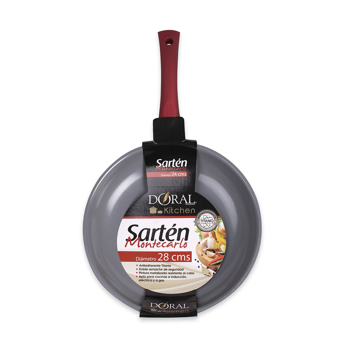 Sartén Acero Inoxidable Doral Montecarlo 28 cm Rojo