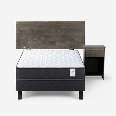 Cama Europea Rosen 1 Plaza Wave + Respaldo + Velador Tabor Grafito
