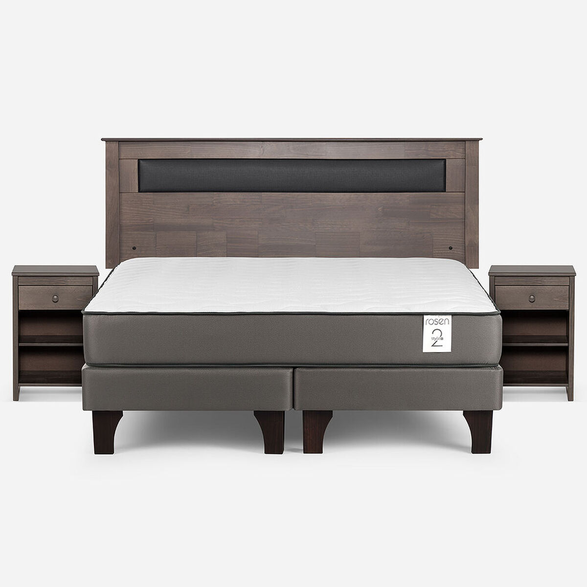 Cama Europea Rosen King New Style 2 Plus + Respaldo + 2 Veladores Ferrara