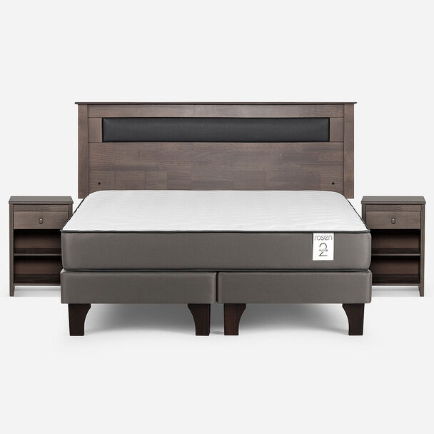 Cama Europea Rosen King New Style 2 Plus + Respaldo + 2 Veladores Ferrara