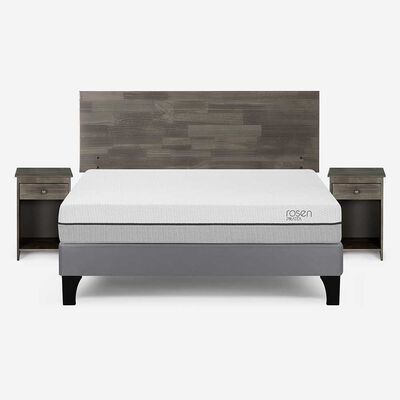 Cama Europea Rosen 2 Plazas Pratta + Respaldo + 2 Veladores Tabor Grafito