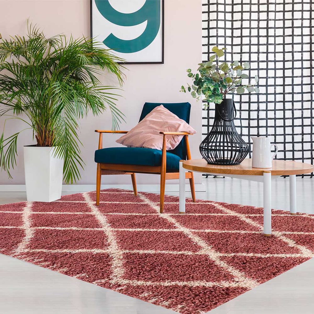Alfombra Dib Shaggy Design 150 x 220 cm Rosa