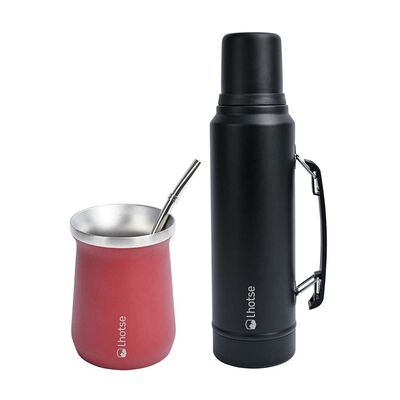Pack Termo + Mate Lhotse Classic 1,3 lts. Negro y Rojo