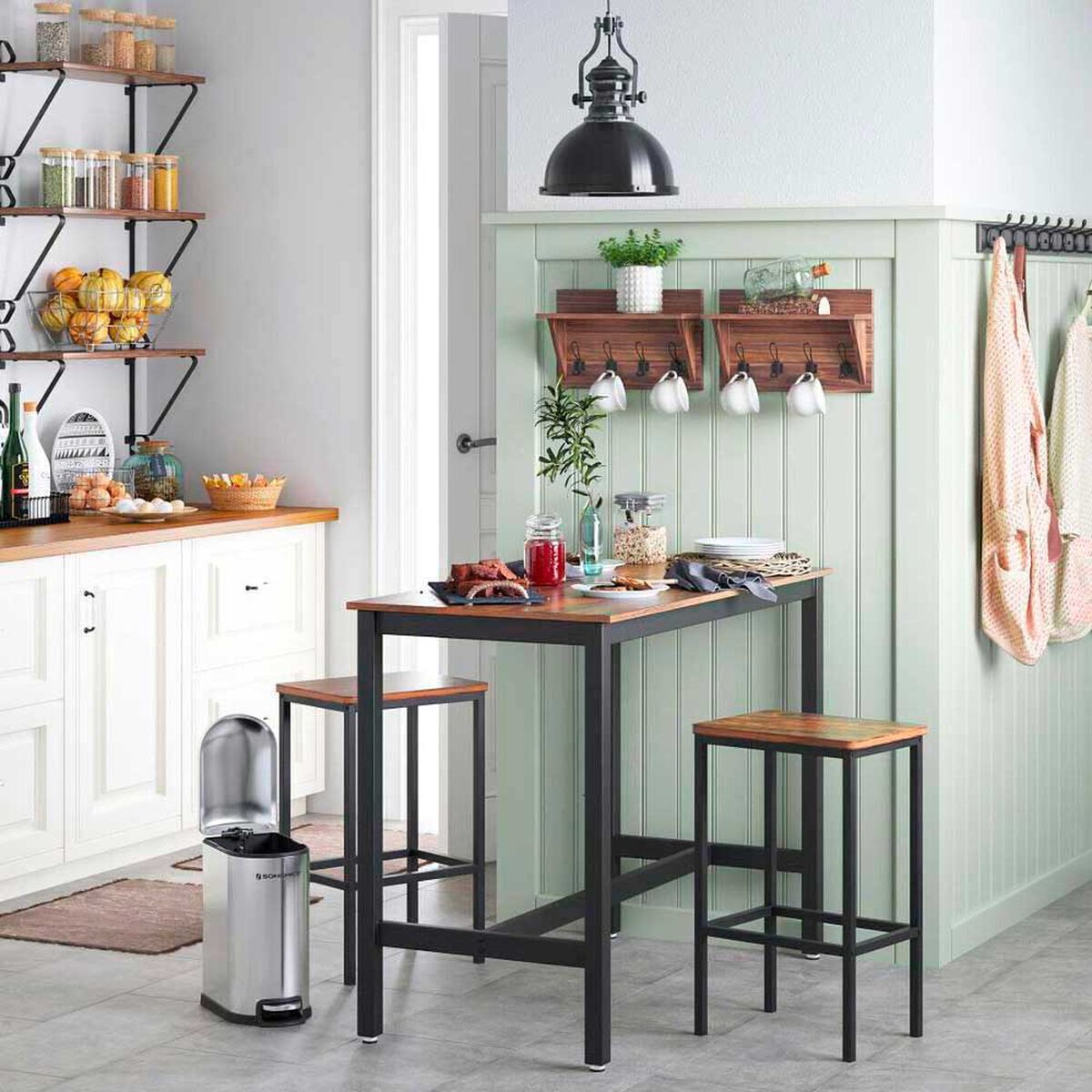 Mesa de Comedor Diario Fm Furniture Metalwood Colection Marr&oacute;n R&uacute;stico