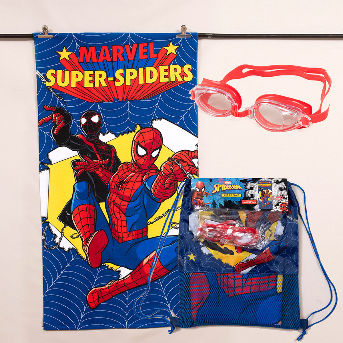 Toalla de Playa Spiderman Spiders 70x140 cm + Lentes de Agua y Bolso