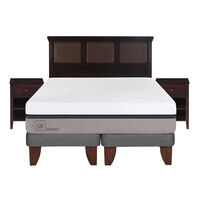 Cama Europea CIC Base Dividida 2 Plazas Balance + Respaldo + 2 Veladores New Torino Chocolate