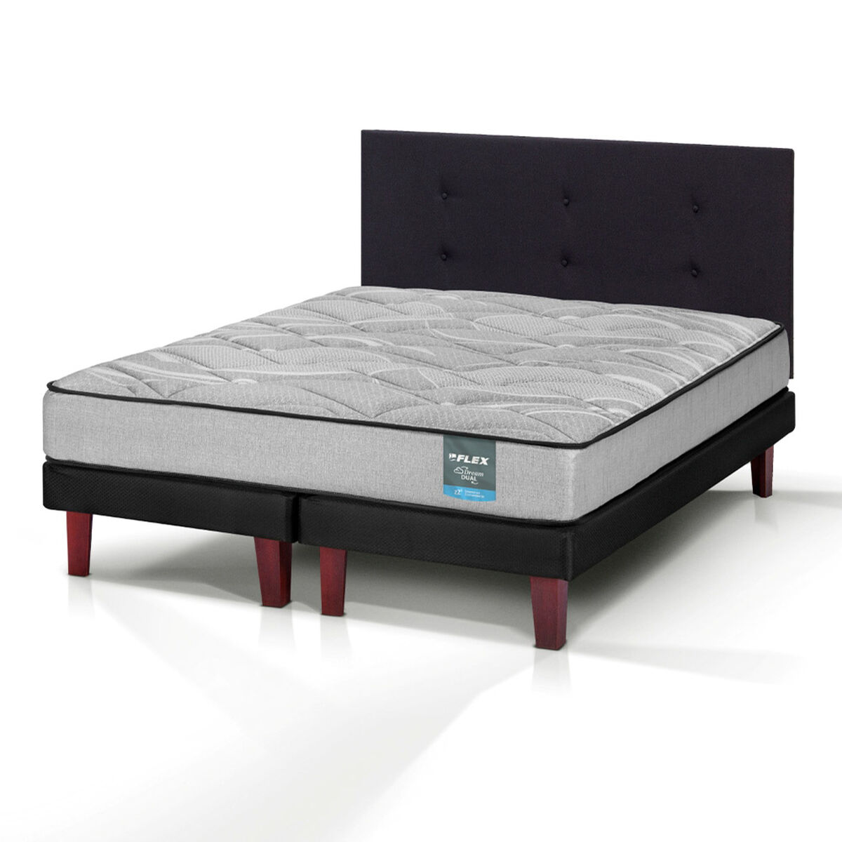 Cama Europea Flex 2 Plazas Dream Dual Box B/D + Respaldo Royal Negro