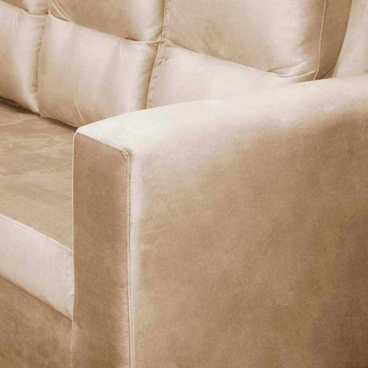 Juego de Living Dise&ntilde;o A&M Home Loreto Sof&aacute; 3 Cuerpos + 2 Pouf 1 Cuerpo  Beige Felpa