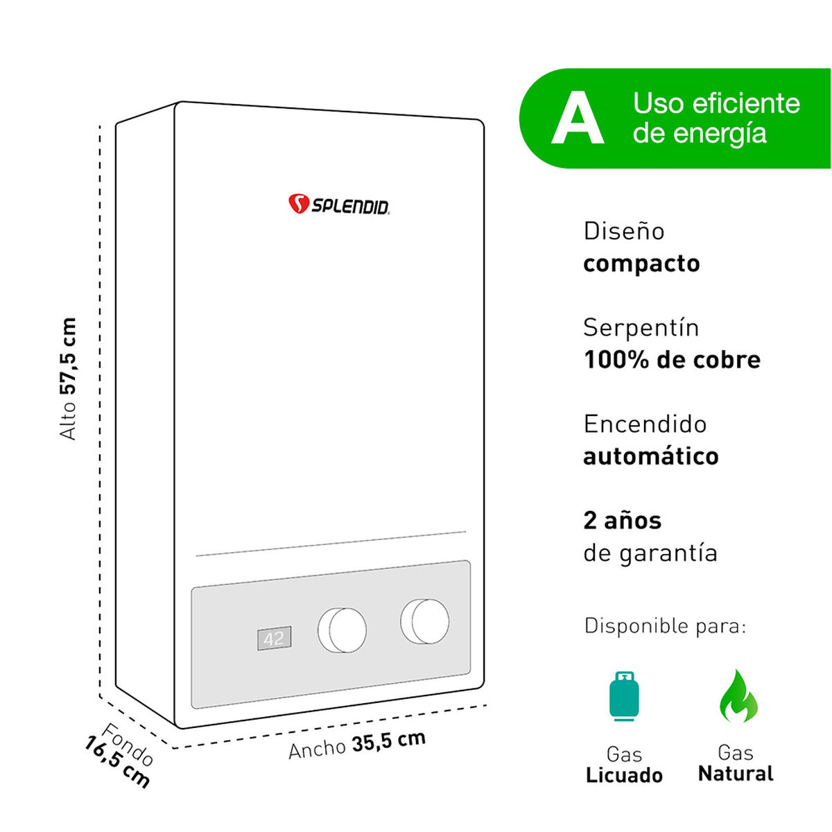 Calefont Gas Natural 10 lts. Tiro Forzado Splendid