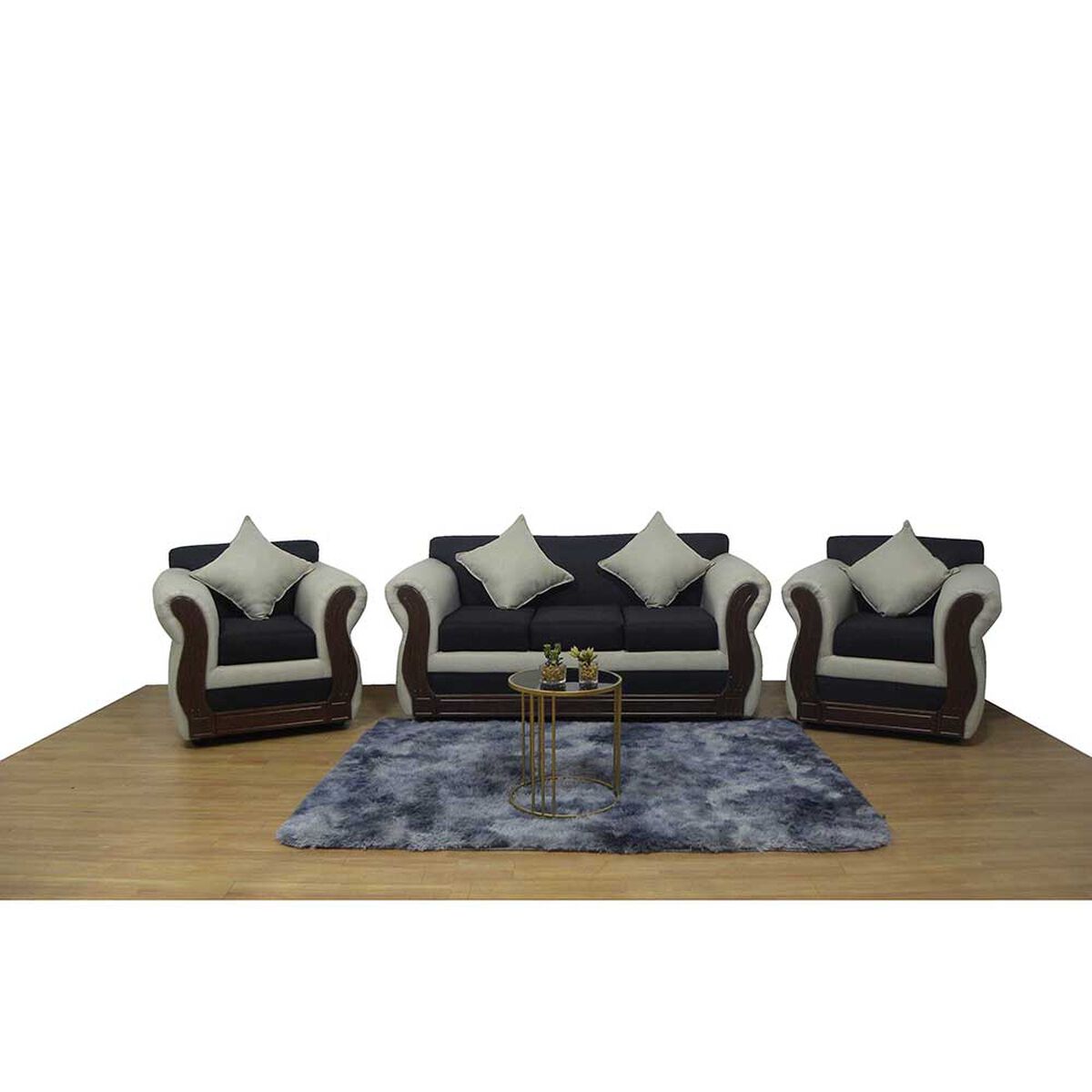 Juego de Living Almore Emilia Sofá 3 Cuepos + Dos Sillones 1 Cuerpo Beige Negro