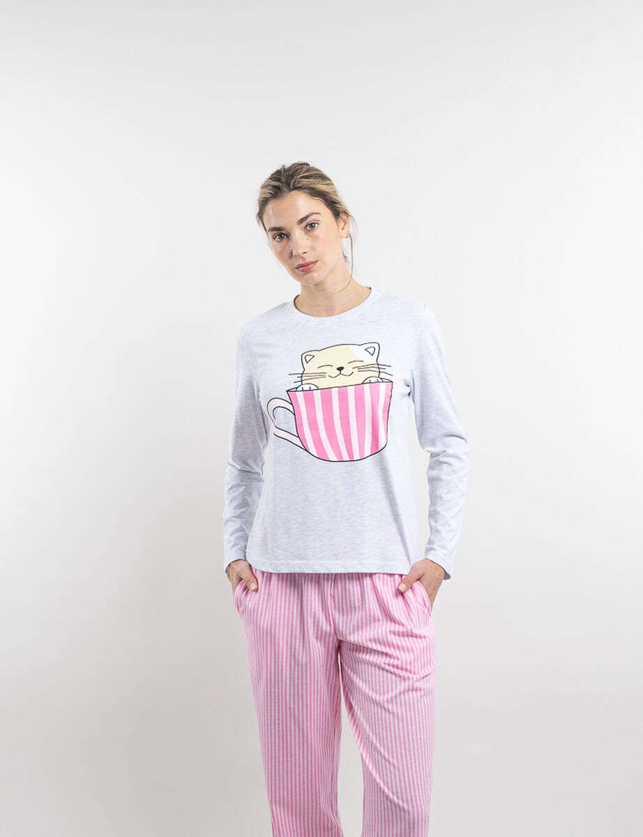 Pijama Manga Larga a Rayas Jersey Mujer Icono