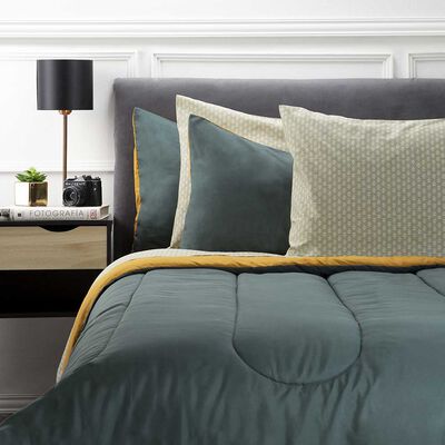 Imagen 1 del producto Set Plumón Bicolor + Juego de Sábanas Zibel 1,5 Plazas Liso Verde Mostaza