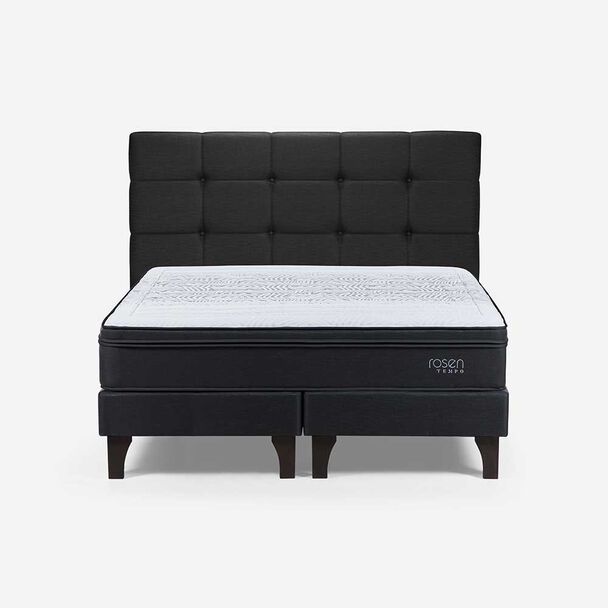 Cama Europea Rosen Base Dividida 2 Plazas Tempo + Respaldo Issey Grafito