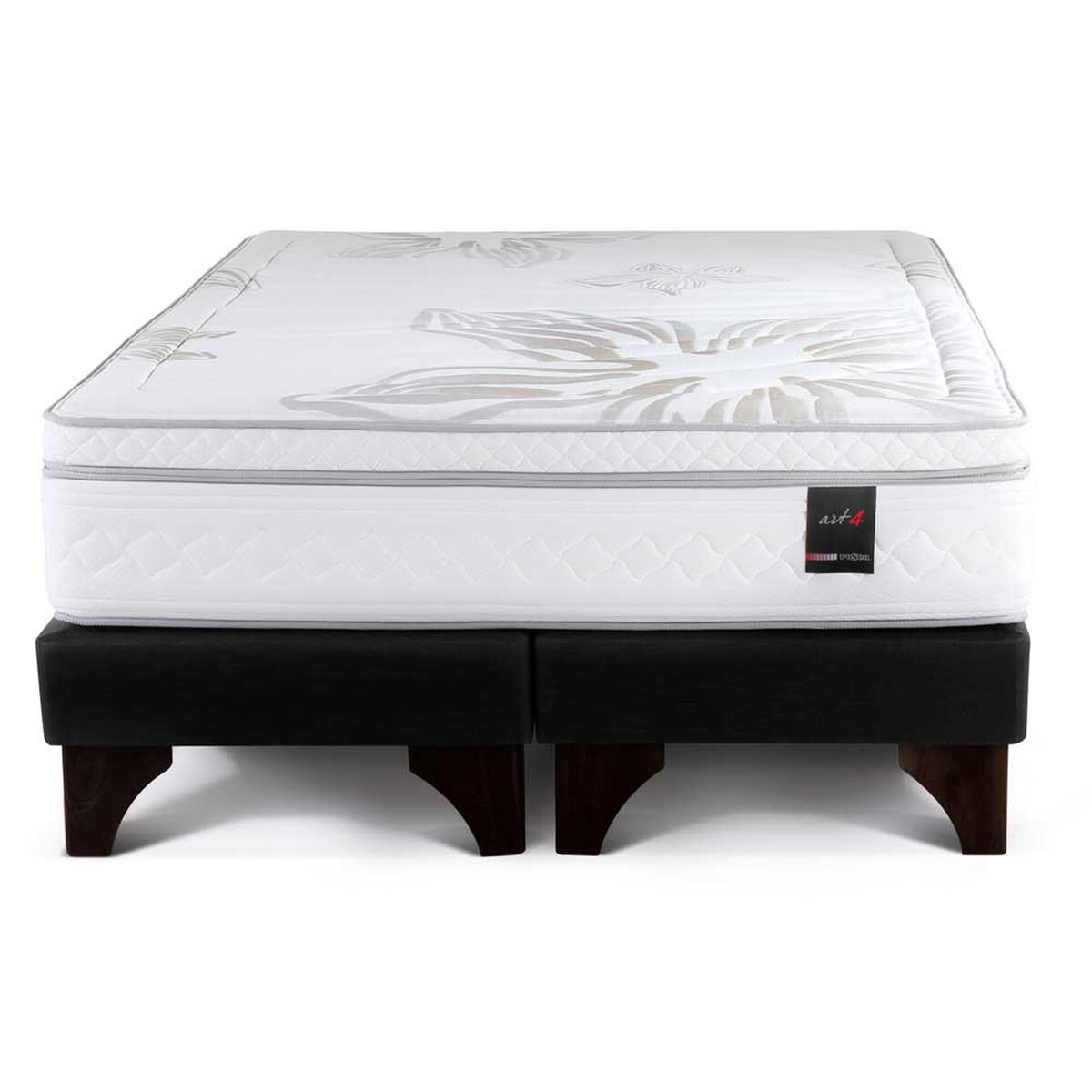 Cama Europea Rosen Base Dividida 2 Plazas Art 4 + Respaldo + 2 Veladores Charles