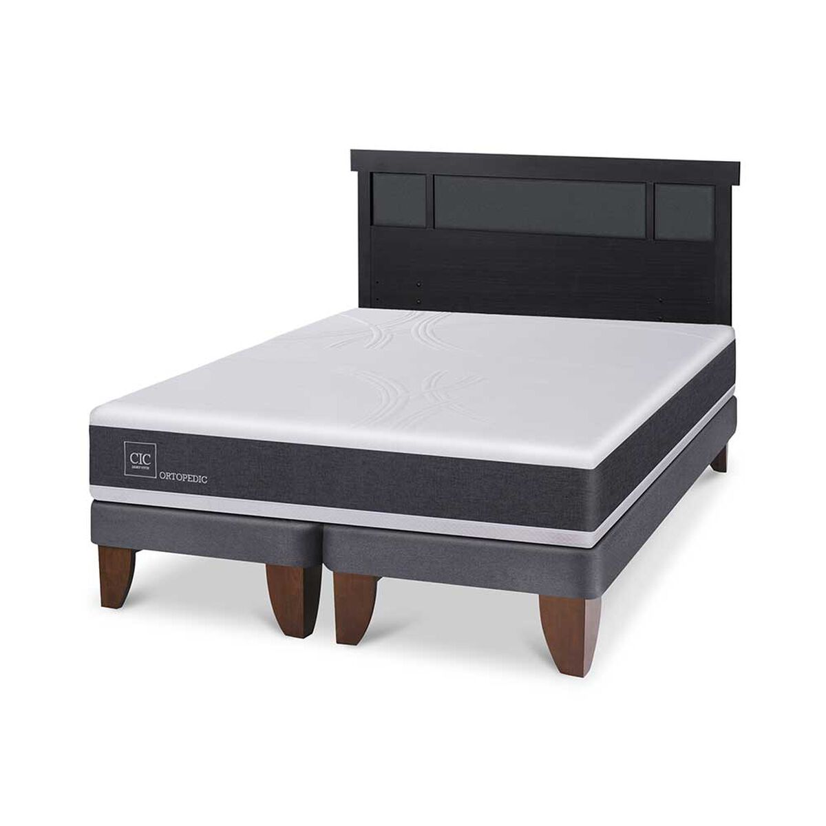 Cama Europea CIC Base Dividida King Ortopedic + Respaldo Dublin Negro