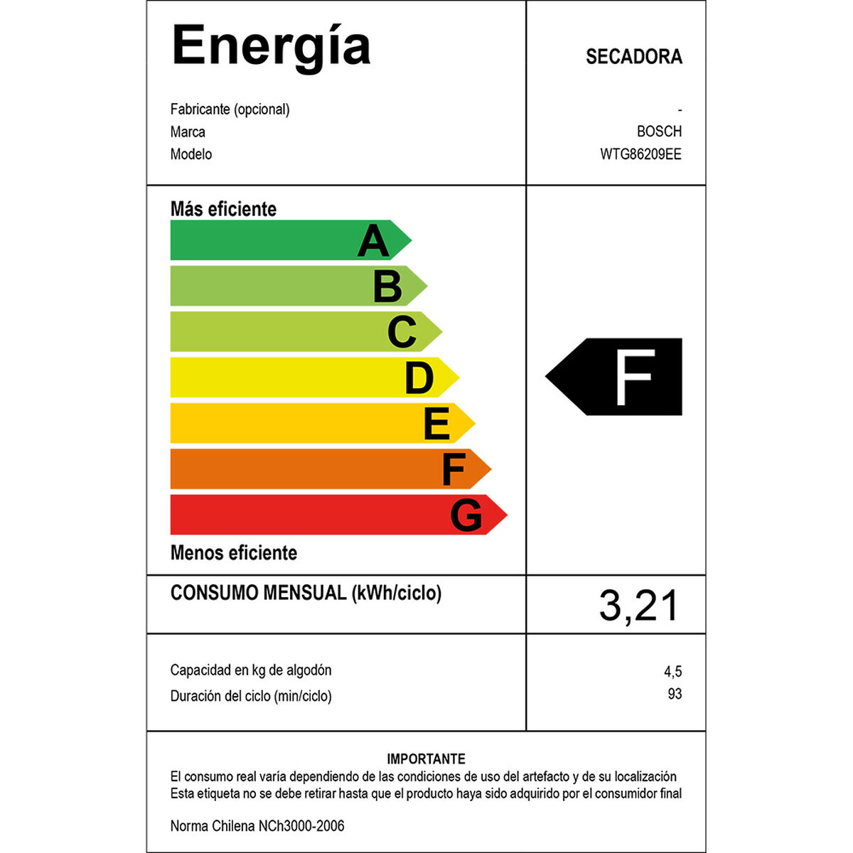 Secadora de Ropa Bosch WTG86209EE 9 kg