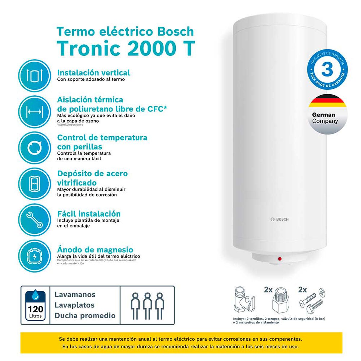 Termo eléctrico Bosch TR2000 120 lts. Blanco