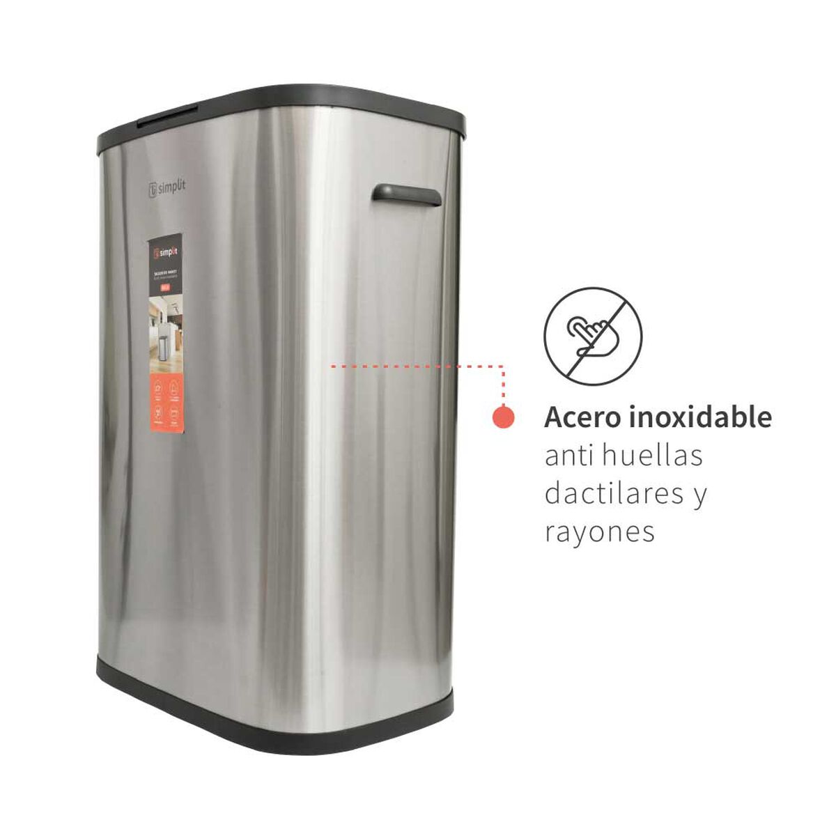 Basurero de Cocina Simplit Handy Táctil Acero Inoxidable 55 lt Gris