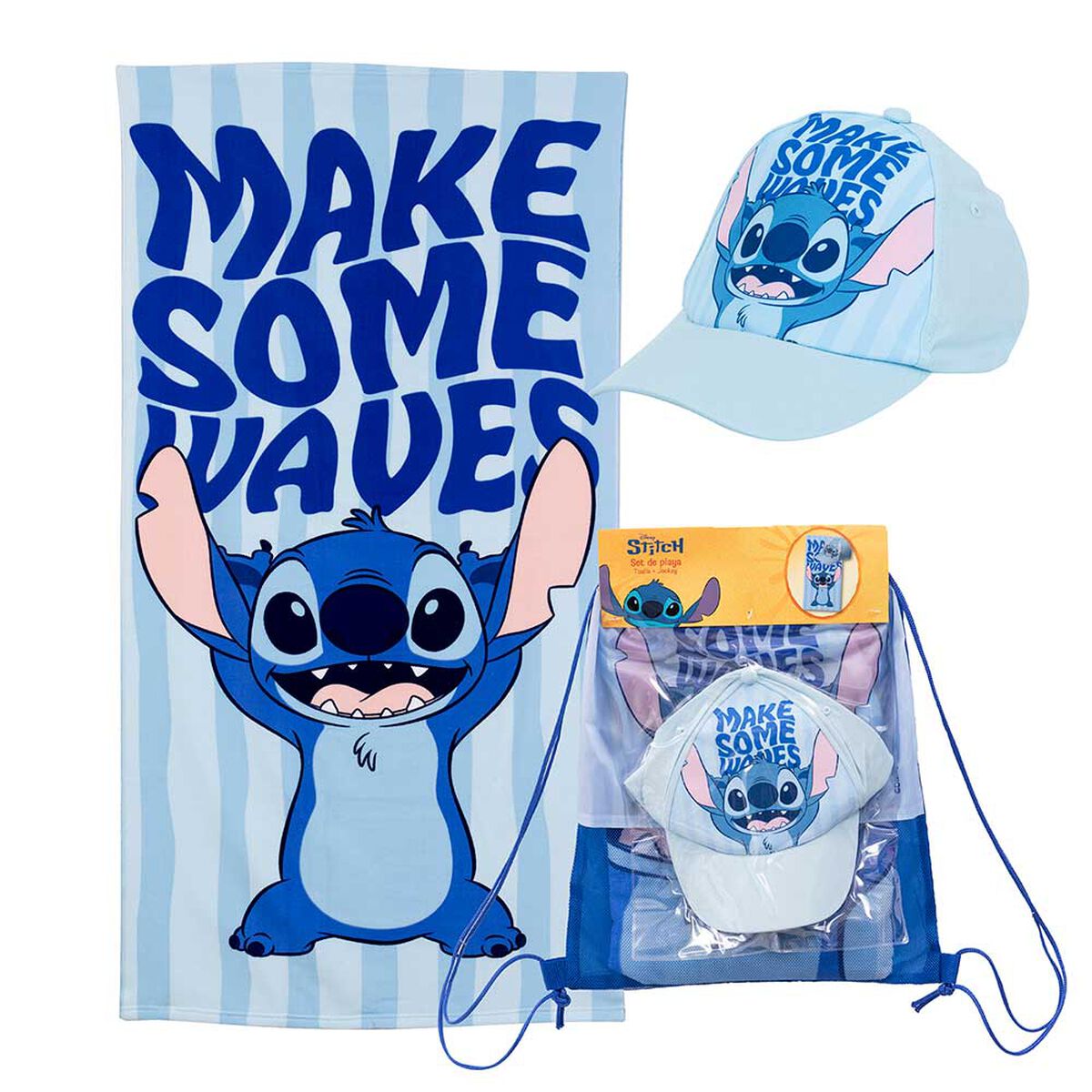 Toalla de Playa Infantil + Jockey Disney Olas Stitch 70 x 140 cm