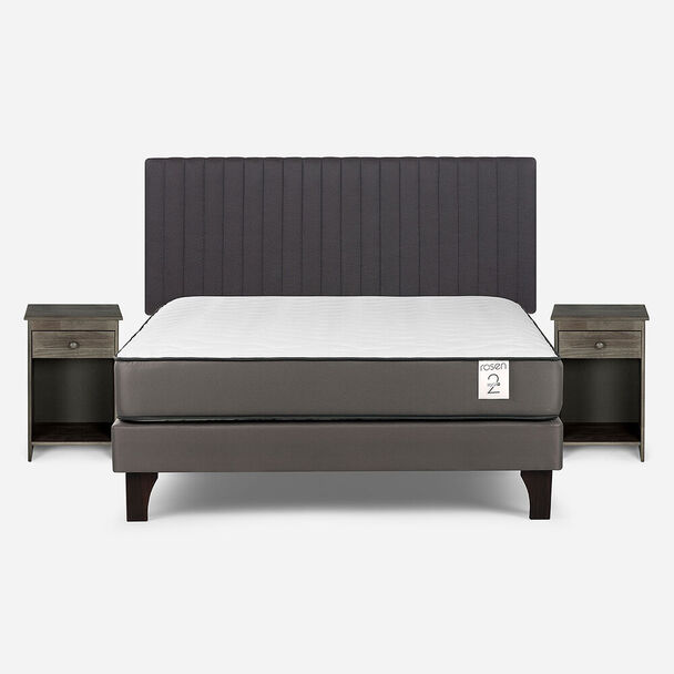 Cama Europea Rosen 2 Plazas New Style 2 Plus + Respaldo + 2 Veladores Lucio