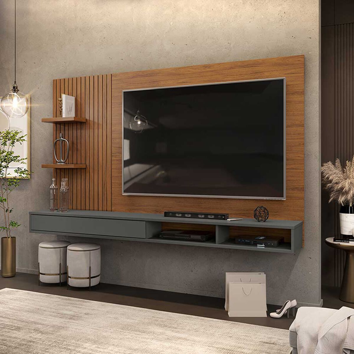 Centro de Entretención Vekkahome Bento Hasta 60" Gris
