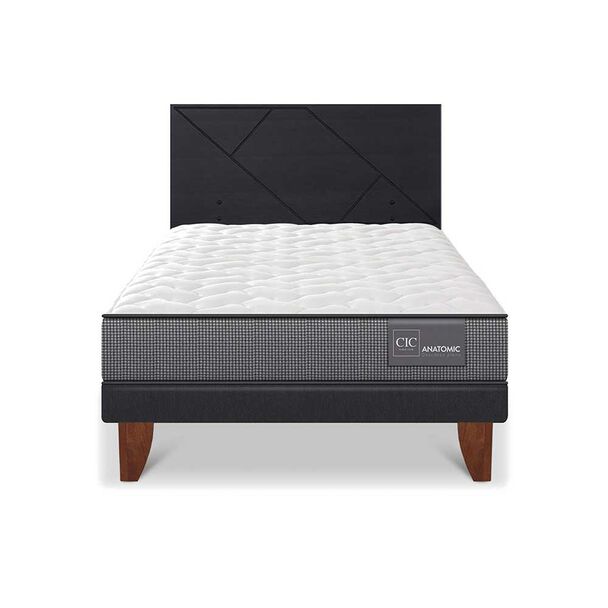 Cama Europea CIC 1,5 Plazas Anatomic + Respaldo Villarrica Negro