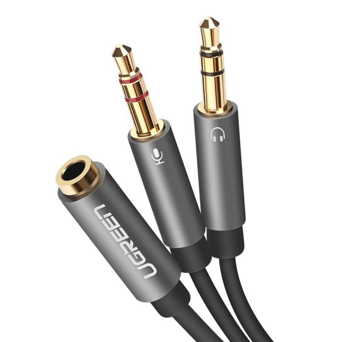 Cable De Audio Splitter H/2M Estereo Jack 3.5Mm/2Plug 3.5Mm 20Cm Negro Trenzado Ugreen Av140