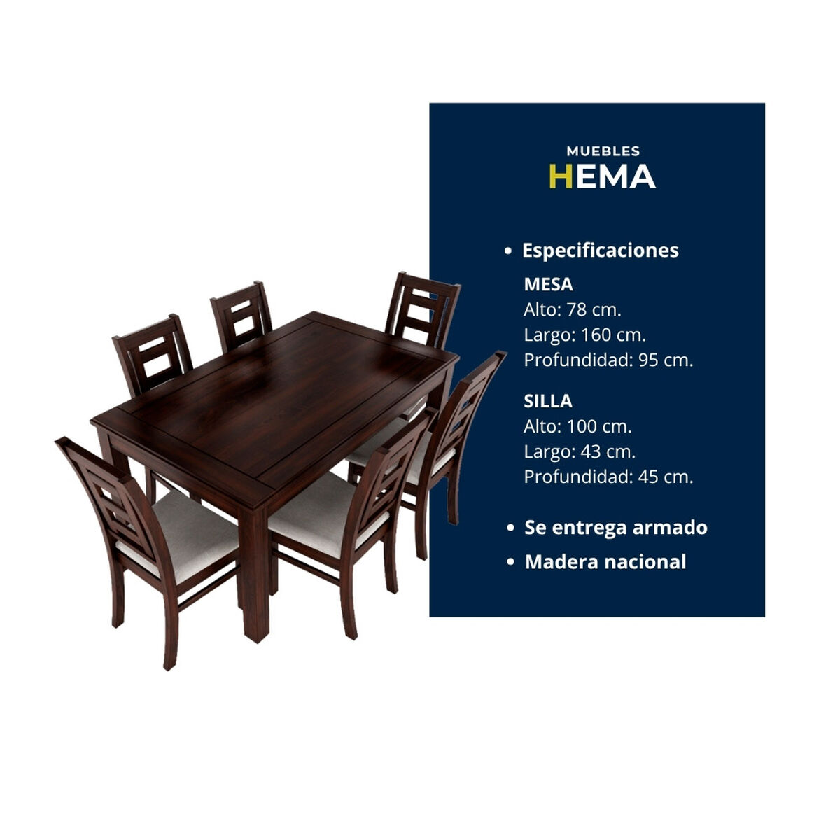 Juego de Comedor Muebles Hema Sevilla 6 Sillas Chocolate