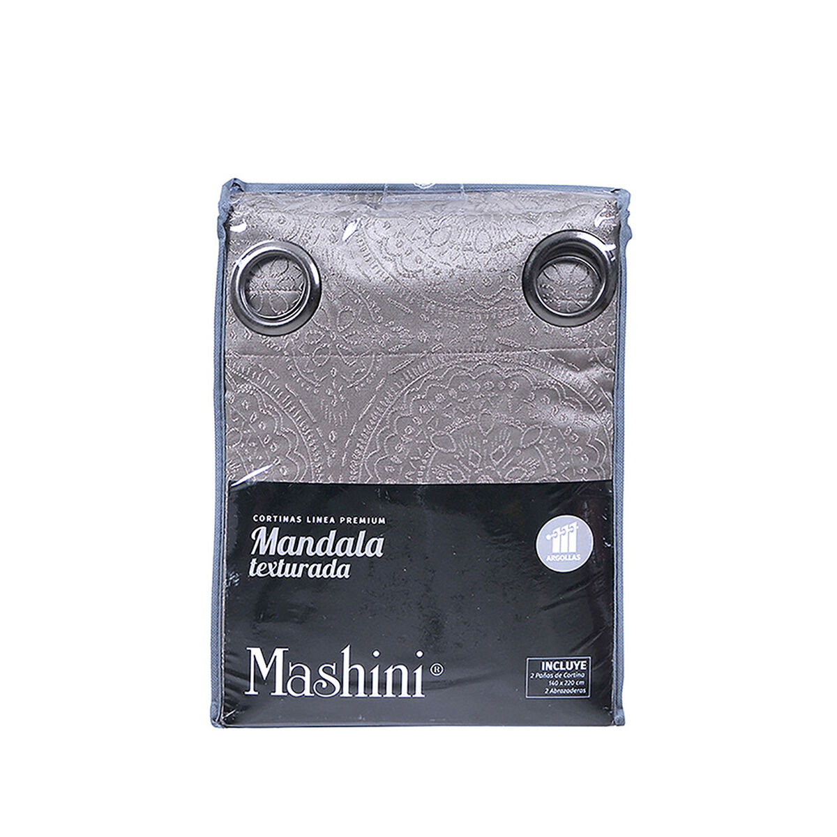 Set Cortinas Mashini Jaquard Argolla Mandala Taupe 140 x 220 cm