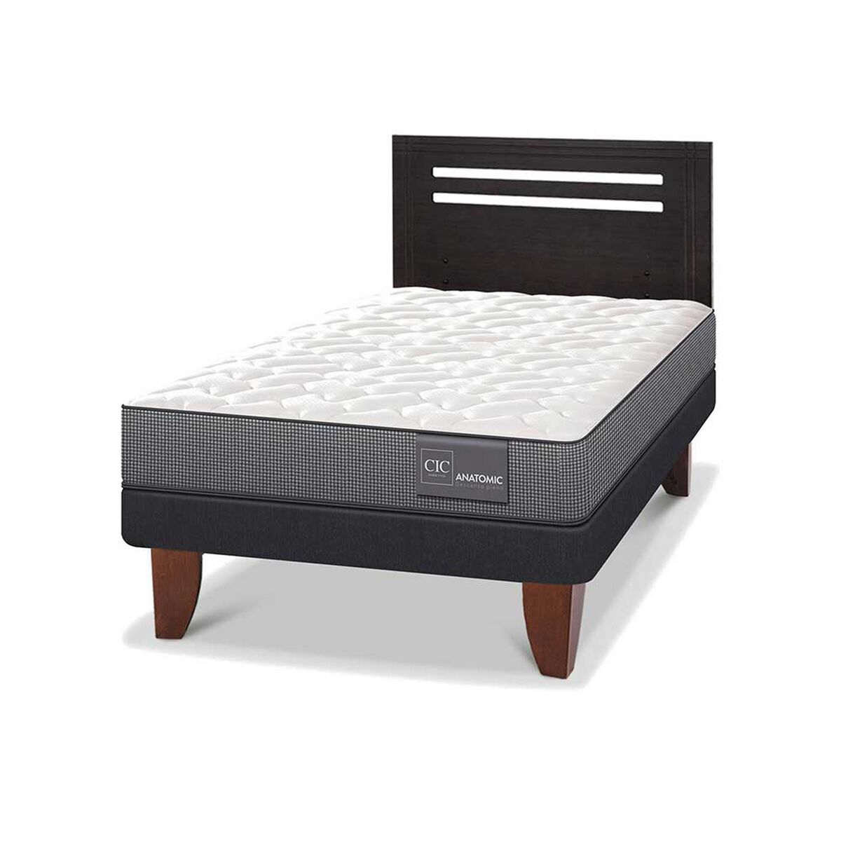 Cama Europea CIC 1,5 Plazas Anatomic + Respaldo Munich Negro